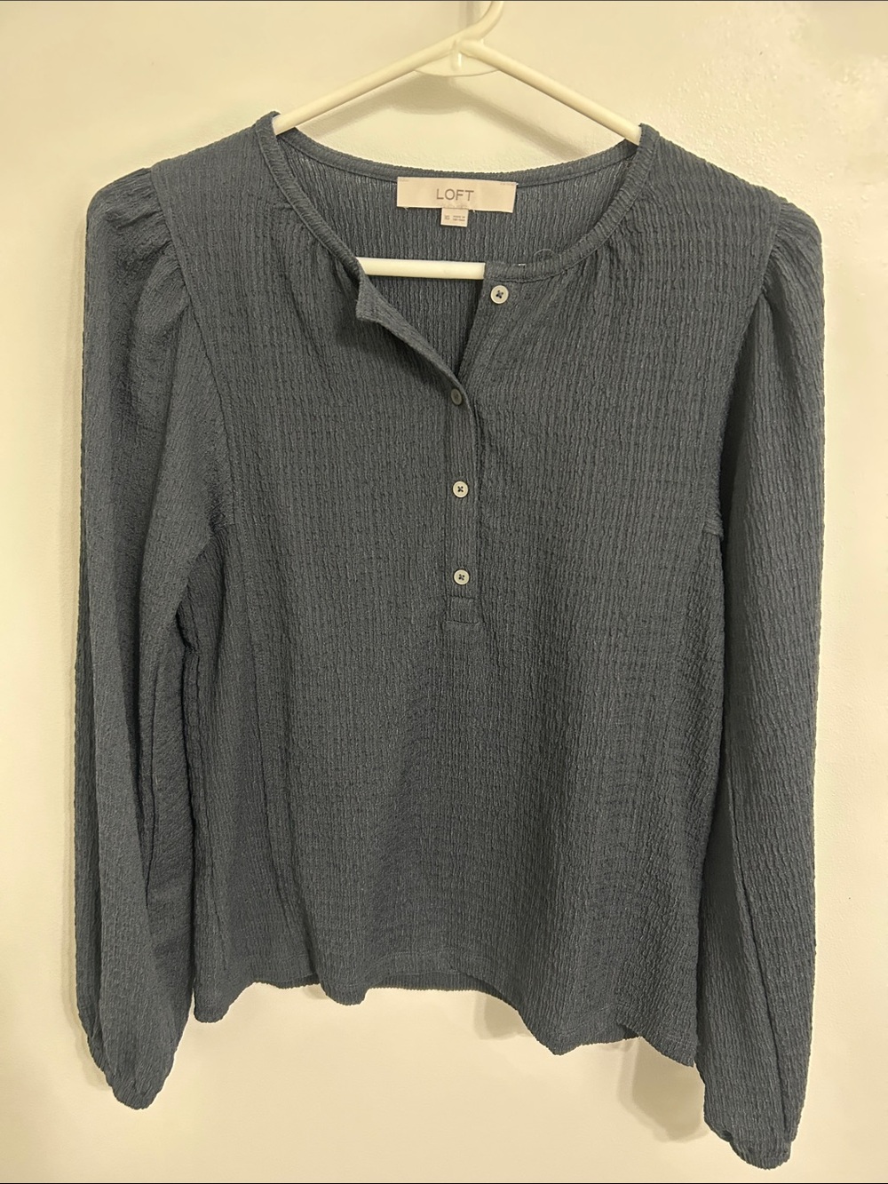 LOFT Slate Blue Long Sleeve Textured Henley Top